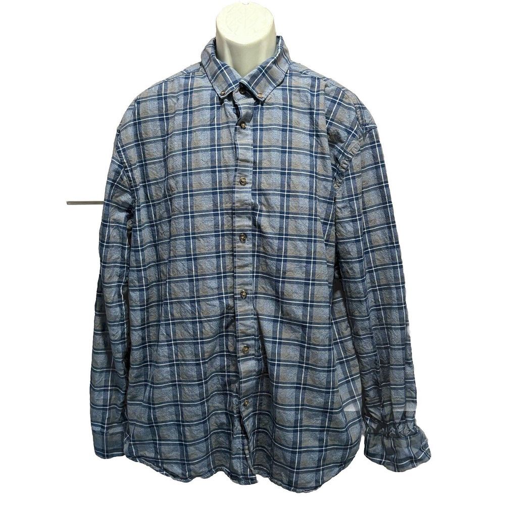 FIVEFOUR Plaid‎ Blue/Gray Long Sleeve Button Up Shirt Size 2XL Cotton